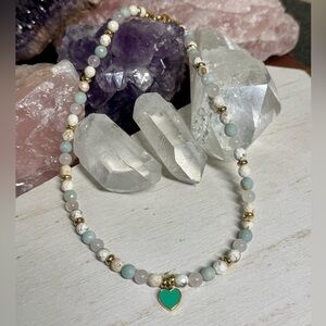 16” Ocean Vibes Pastel Gemstone Choker Style Necklace with Heart Charm